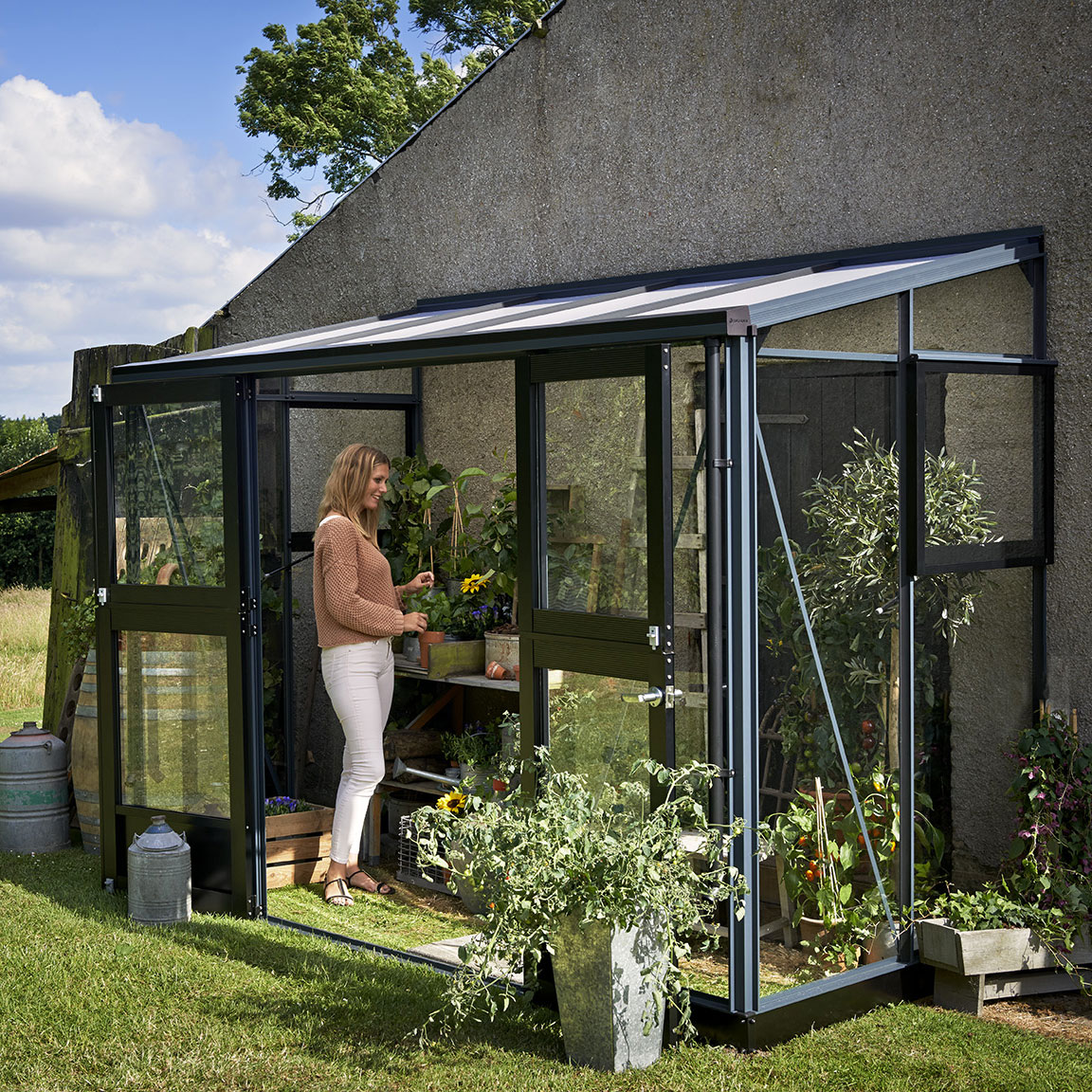 Gew�chshaus Veranda 4,4 m� anthrazit mit 3 mm Sicherheitsglas