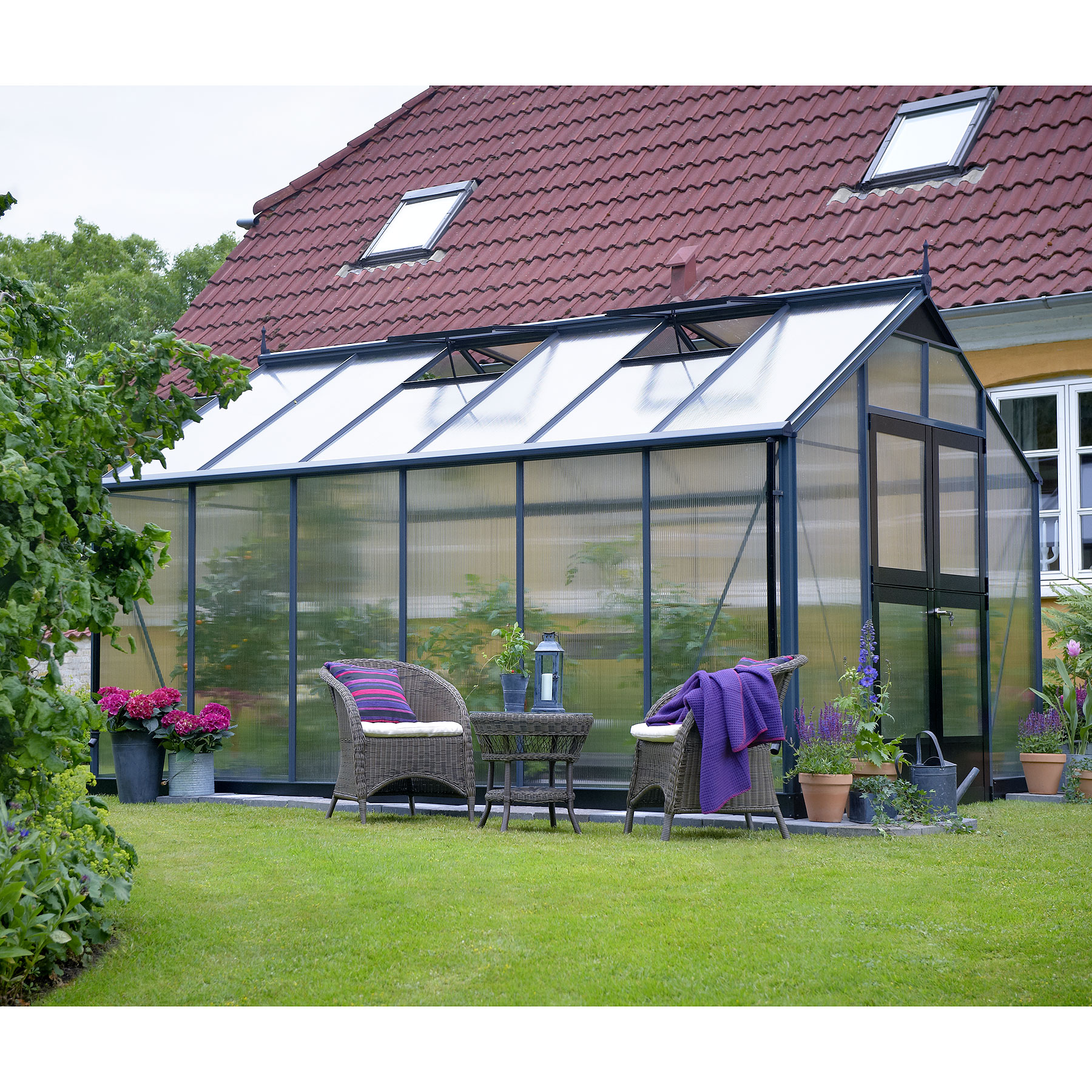 Juliana Gew�chshaus Premium anthrazit 13 m�, Doppelstegplatten 10 mm