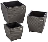 GARTENFREUDE Pflanzk�bel Pflanzgef��e Blumenk�bel Blumentopf f�r Blumen etc. Polyrattan 46 x 46 x 45 cm, 37 x 37 x 37 cm, 28 x 28 x 30 cm, inkl. wasserdichtem Kunststoffeinsatz, grau