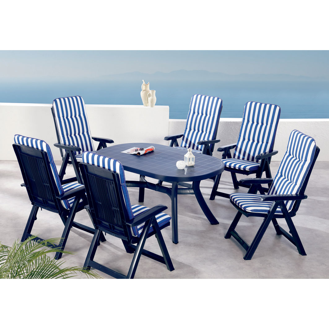 Best 13-teiliges Gartenm�belset Santiago und Kansas 145 cm blau mit Polstern im Design 0268