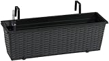 GARTENFREUDE Polyrattan Balkonkasten Blumenkasten inkl. Aufh�ngung, 50 x 19 x 18 cm, mit Bew�sserungssystem, anthrazit