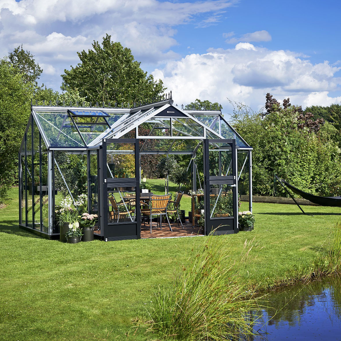 Juliana Gew�chshaus Orangerie 15,2 m� mit 3 mm Sicherheitsglas Alu/schwarz