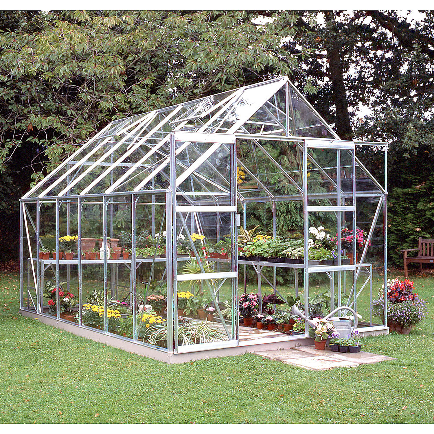 Juliana Halls Gew�chshaus Magnum silber 128 9,9 m� 3 mm Blankglas und Doppelschiebet�r