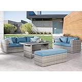 BEST 4-teilig Lounge-Gruppe Curacao, warm-grau/blau, 83 x 224 x 67 cm, 98904007