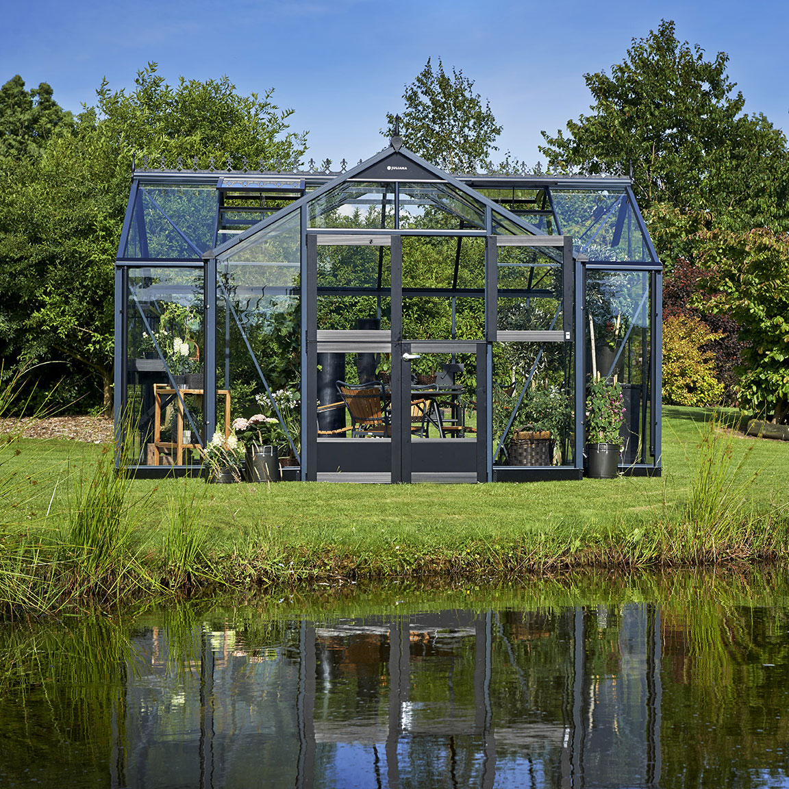 Juliana Gew�chshaus Orangerie 15,2 m� anthrazit mit 3 mm Sicherheitsglas (grau/schwarz)