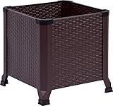dobar Quadratisches Rattan-Optik Gr. S, Pflanzbeet aus kaltgewalztem Stahl, 35 x 35 x 36,8 cm, Dunkelbraun Hochbeet 35cm x 35cm