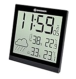 Bresser Wetterstation Funk mit Au�ensensor TemeoTrend P mit 12 Stunden Wettertrend-Vorhersage, LED-Projektion und Anzeige der Innen und Au�entemperatur mit Weckfunktion inkl. Au�ensensor, schwarz