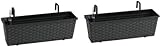 GARTENFREUDE Polyrattan Balkonkasten Blumenkasten 2er inkl. Aufh�ngung, 60 x 19 x 18 cm, mit Bew�sserungssystem, anthrazit 12mm