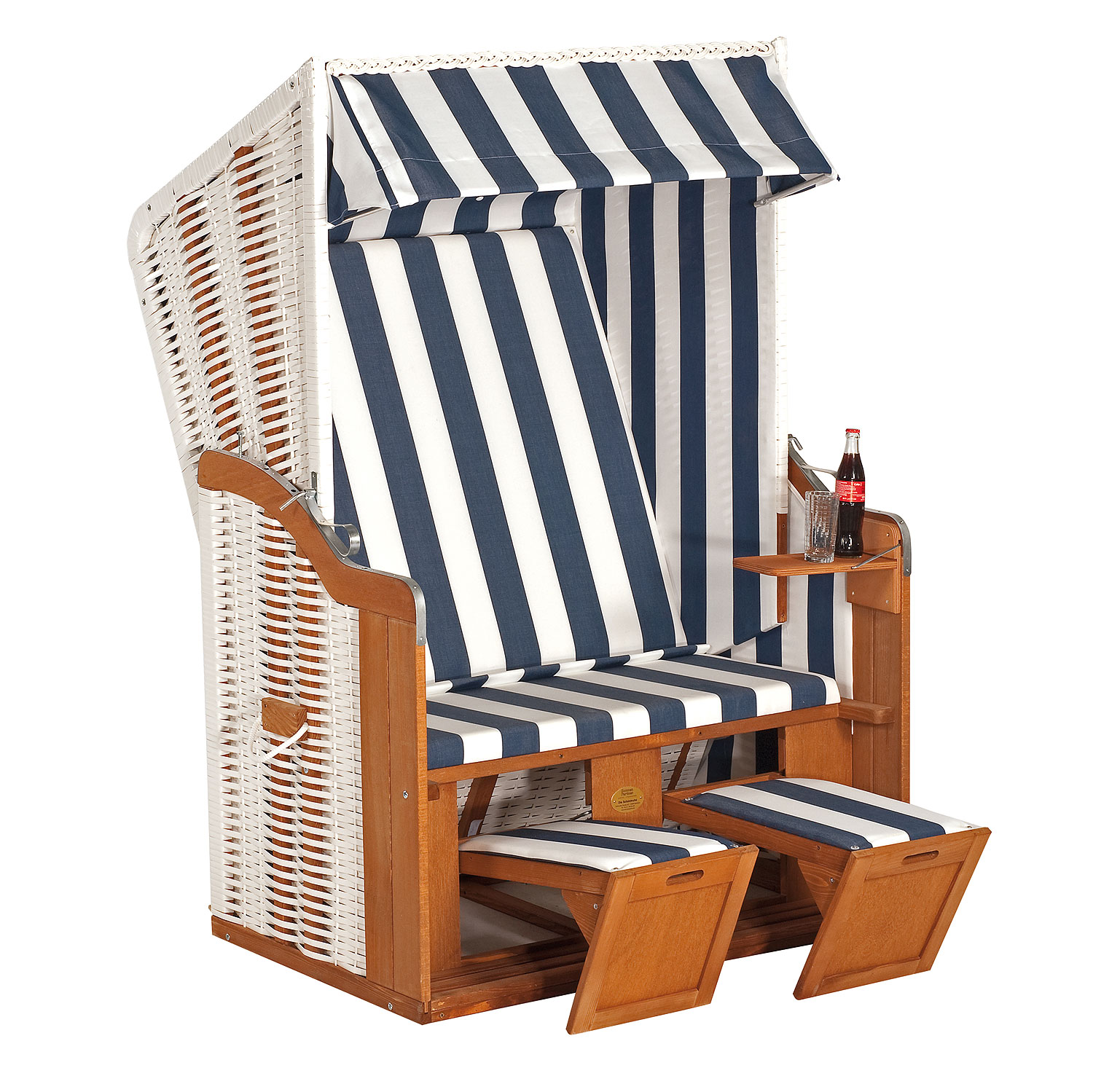 Sonnenpartner Gartenstrandkorb Rustikal 50 Basic, Halbliegemodell, 2-Sitzer, Kunststoffgeflecht wei� - Stoff 80