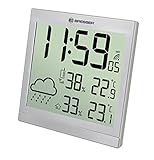 Bresser Wanduhr Wetterstation Funk mit Au�ensensor TemeoTrend JC mit DCF Funkuhr mit gro�er Anzeige f�r Temperatur und Luftfeuchtigkeit f�r Tisch oder Wandmontage inklusive Wettertrendanzeige, silber