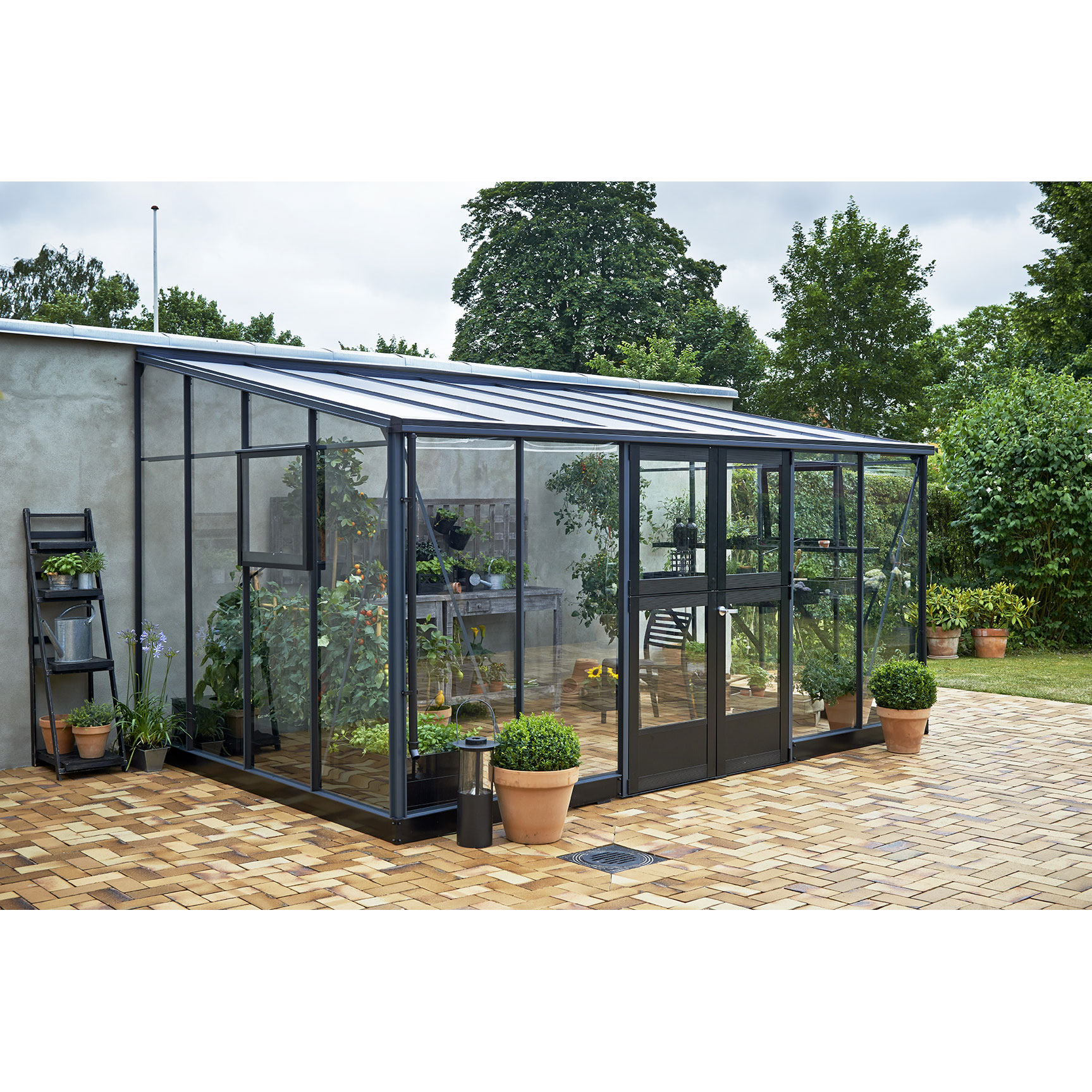 Juliana Gew�chshaus Veranda 12,9 m� anthrazit mit 3 mm Sicherheitsglas