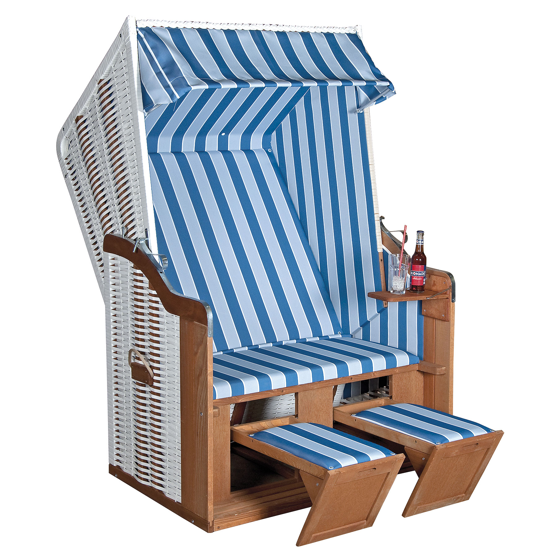 Sonnenpartner Gartenstrandkorb Rustikal 50 Basic, Halbliegemodell, 2-Sitzer, Kunststoffgeflecht wei� - Stoff 1170