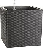 GARTENFREUDE Pflanzk�bel Pflanzgef��e Blumenk�bel Blumentopf f�r Blumen etc. Polyrattan 31 x 31 x 31 cm, inkl. Kunststoffeinsatz mit Bew�sserungssystem, wetterfest, anthrazit